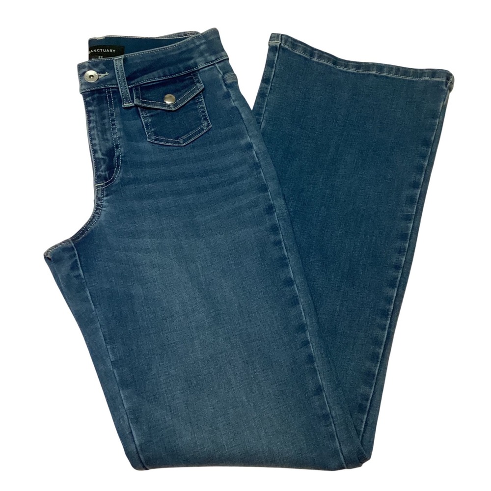 Sanctuary High Rise Flare Jeans Medium Wash Front Flap Pockets Size 27 CP1231DS1